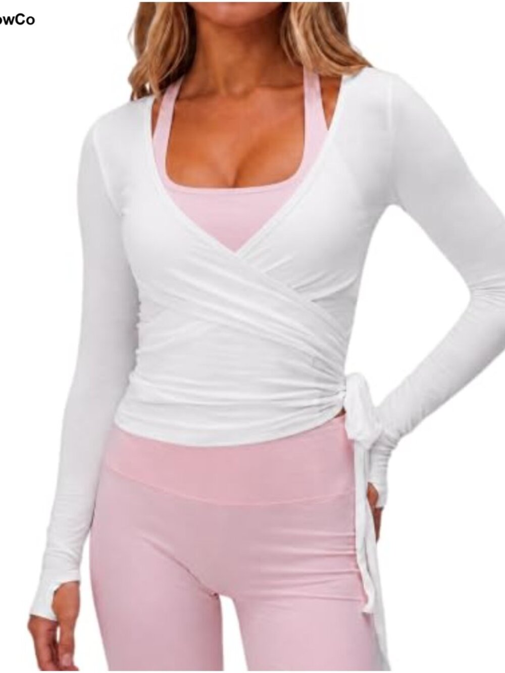 Women's Ballet Wrap Top Long Sleeve Tie Front Workout Pilates Yoga Dance Top